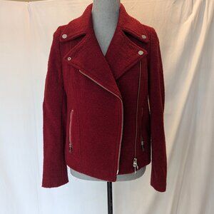 Tommy Hilfiger Women's Red Wool Blend Moto Jacket Size 2